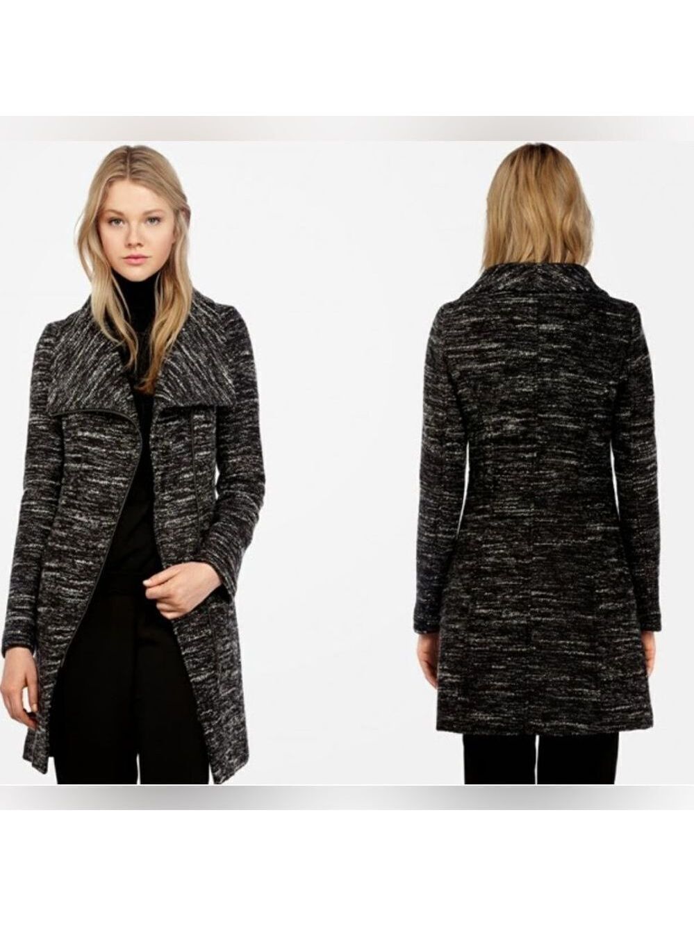 Soia & Kyo Jovita Wool Blend Knit Asymmetrical Zipper Coat